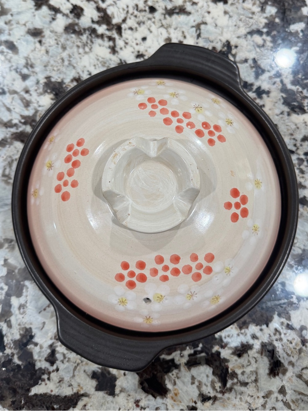 Japanese Donabe clay hot pot featuring a cherry blossom
